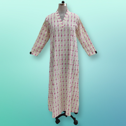 XS/S Teena Printed Cotton Dress 54&quot;Long Sleeves Jalabiya
