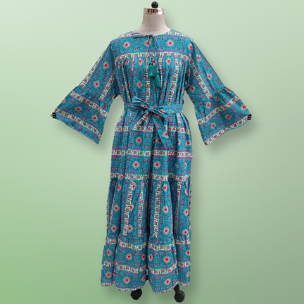 2XL/3XL Abiya Printed Cotton Dress 57&quot; Long Jalabiya