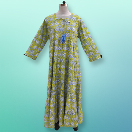 2XL/3XL Razia Printed Cotton Dress 57&quot; Jalabiya
