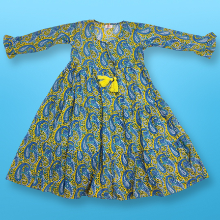 6-7 Year Razia Printed Cotton Girls Dress 38&quot; Long Jalabiya