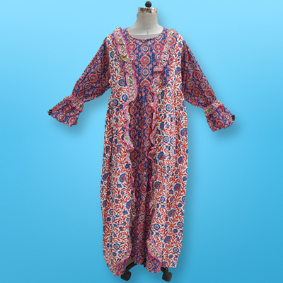 L/XL Myza Printed Cotton Dress 57&quot; Long Jalabiya