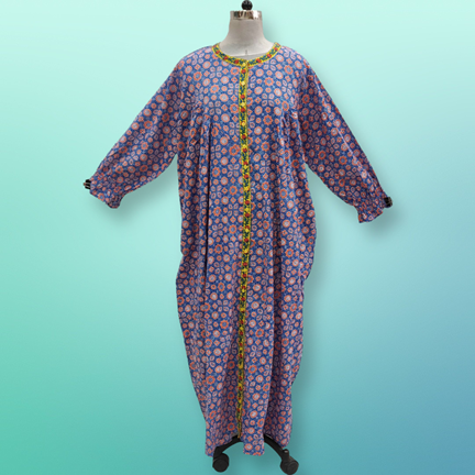 2XL/3XL Azalea Printed Cotton Dress 57&quot; Long Jalabiya