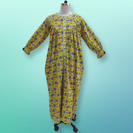 XS/S Azalea Printed Cotton Dress 54&quot; Long Jalabiya