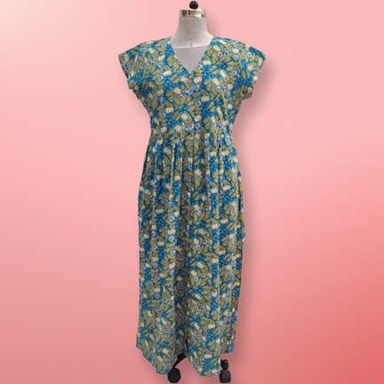 S/M Precious Printed Cotton Jalabiya Dress 57&quot; Long