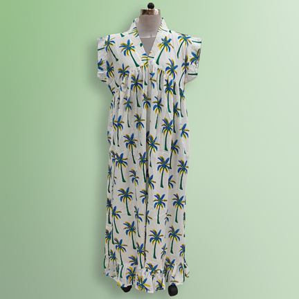 2XL/3XL Amani Printed Cotton Dress 57&quot; Short Sleeves Jalabiya