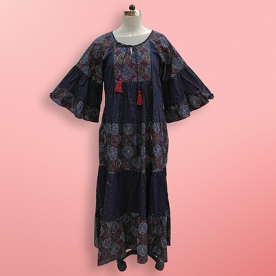 L/XL Gaby Multi Printed Cotton Dress 57&quot; Long Jalabiya