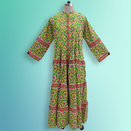 L/XL Jada Printed Cotton Dress 57&quot; Long Jalabiya