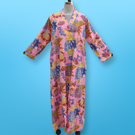 L/XL Teena Printed Cotton Dress 57&quot; Long Jalabiya