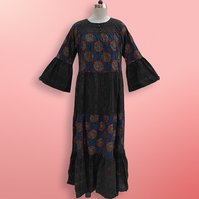 S/M Moon Printed Cotton Dress 57&quot; Long Jalabiya