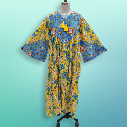 2XL/3XL Naira Printed Cotton Dress 57&quot; Long Jalabiya