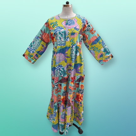 S/M Juhi Printed Cotton Dress 57&quot; Long Jalabiya