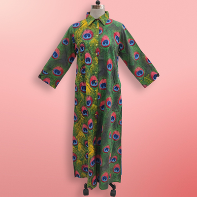 2XL/3XL Singapore Yellow Printed Cotton Dress 57&quot; Long Jalabiya