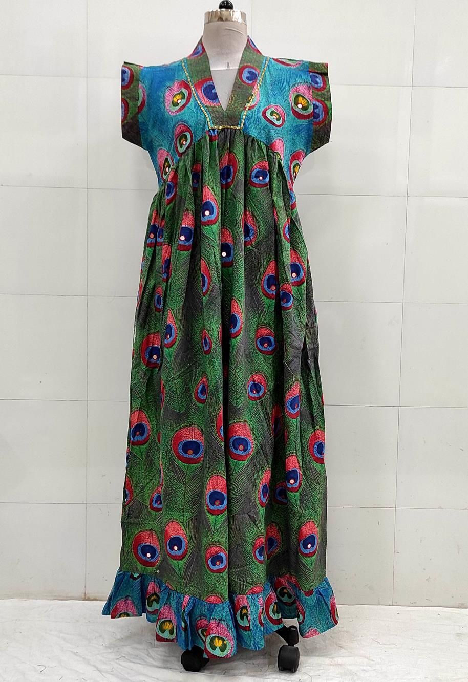 L/XL Amani Printed Cotton Dress 57&quot; Short Sleeves Jalabiya
