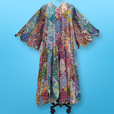 L/XL Meher Multi Printed Cotton Dress 57&quot; Long Jalabiya