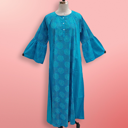 S/M Marry Printed Cotton Dress 57&quot; Long Jalabiya