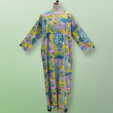L/XL Teena Printed Cotton Dress 57&quot; Long Jalabiya