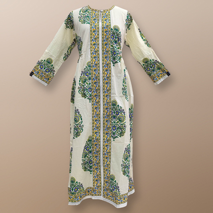 L/XL Bhopali Printed Cotton Dress 57&quot; Long Jalabiya