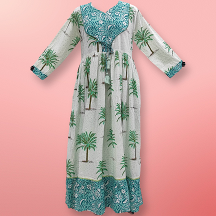 S/M Zaria Printed Cotton Dress 57&quot;Long Jalabiya