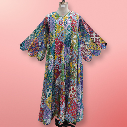 X/XS  Meher Multi Printed Cotton Dress 57&quot; Long Jalabiya