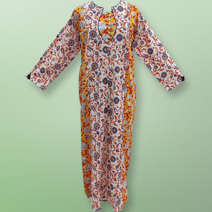L/XL Goya Printed Cotton Dress 57&quot;Long Sleeves Jalabiya