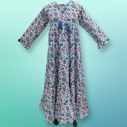 L/XL Razia Orange Printed Cotton Dress 57&quot; Long Jalabiya