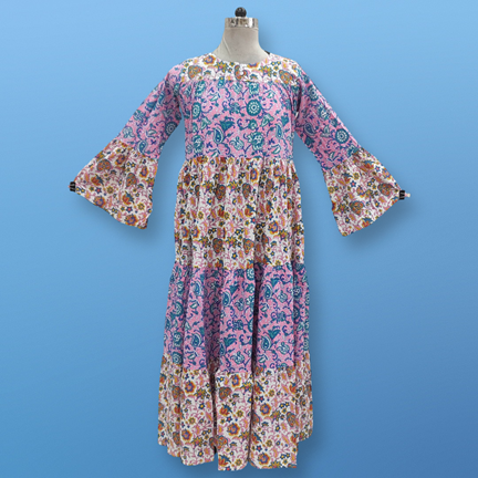 S/M Moon Pink Printed Cotton Dress 57&quot; Long Jalabiya
