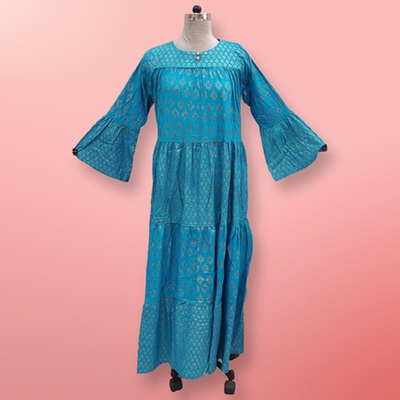 L/XL Moon Gold Printed Dress 57&quot; Long Jalabiya