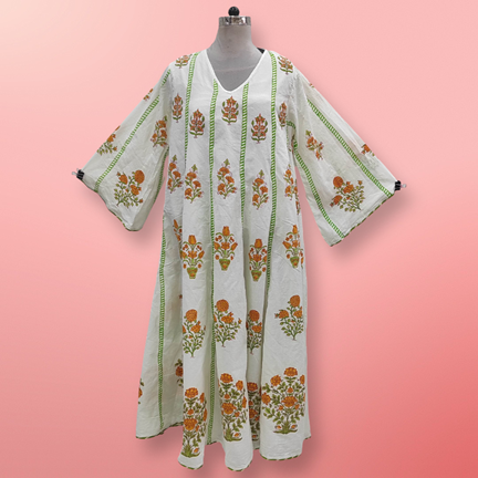 L/XL Meher Printed Cotton Dress 57&quot; Long Jalabiya