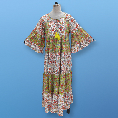 L/XL Gabby Multi Printed Cotton Dress 56&quot; Long Jalabiya