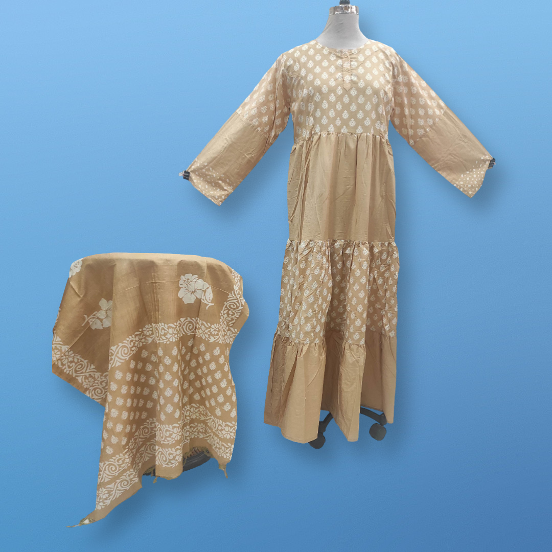 L/XL Cotton Printed Juhi Dress 56&quot; Long Jalabiya With Sheila