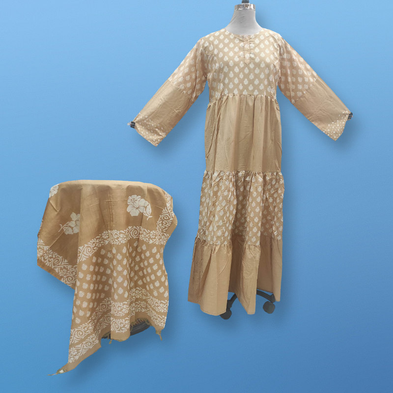 L/XL Cotton Printed Juhi Dress 56&quot; Long Jalabiya With Sheila