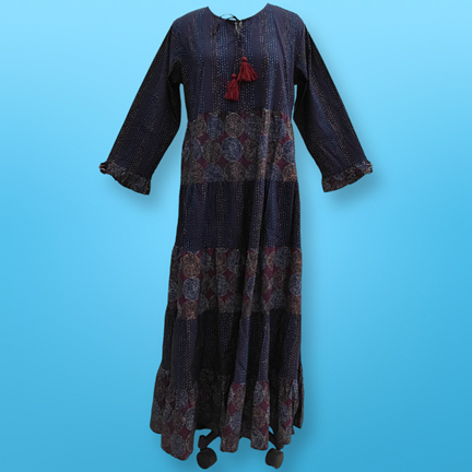L/XL Razia Printed Cotton Dress 57&quot; Jalabiya