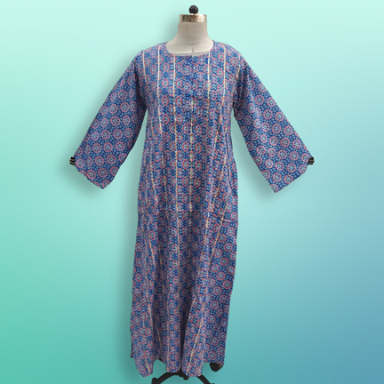 XS/S Jeeny Printed Cotton Dress 54&quot; Long Jalabiya