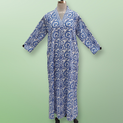 L/XL Teena Printed Cotton Dress 57&quot; Long Jalabiya