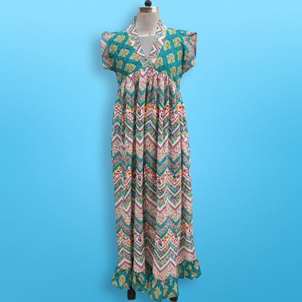 L/XL Amani Printed Cotton Dress 57&quot; Short Sleeves Jalabiya