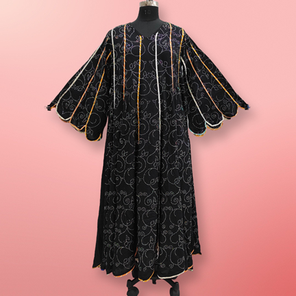 S/M Meher Crystal Black Plain Cotton Dress 57&quot; Long Jalabiya