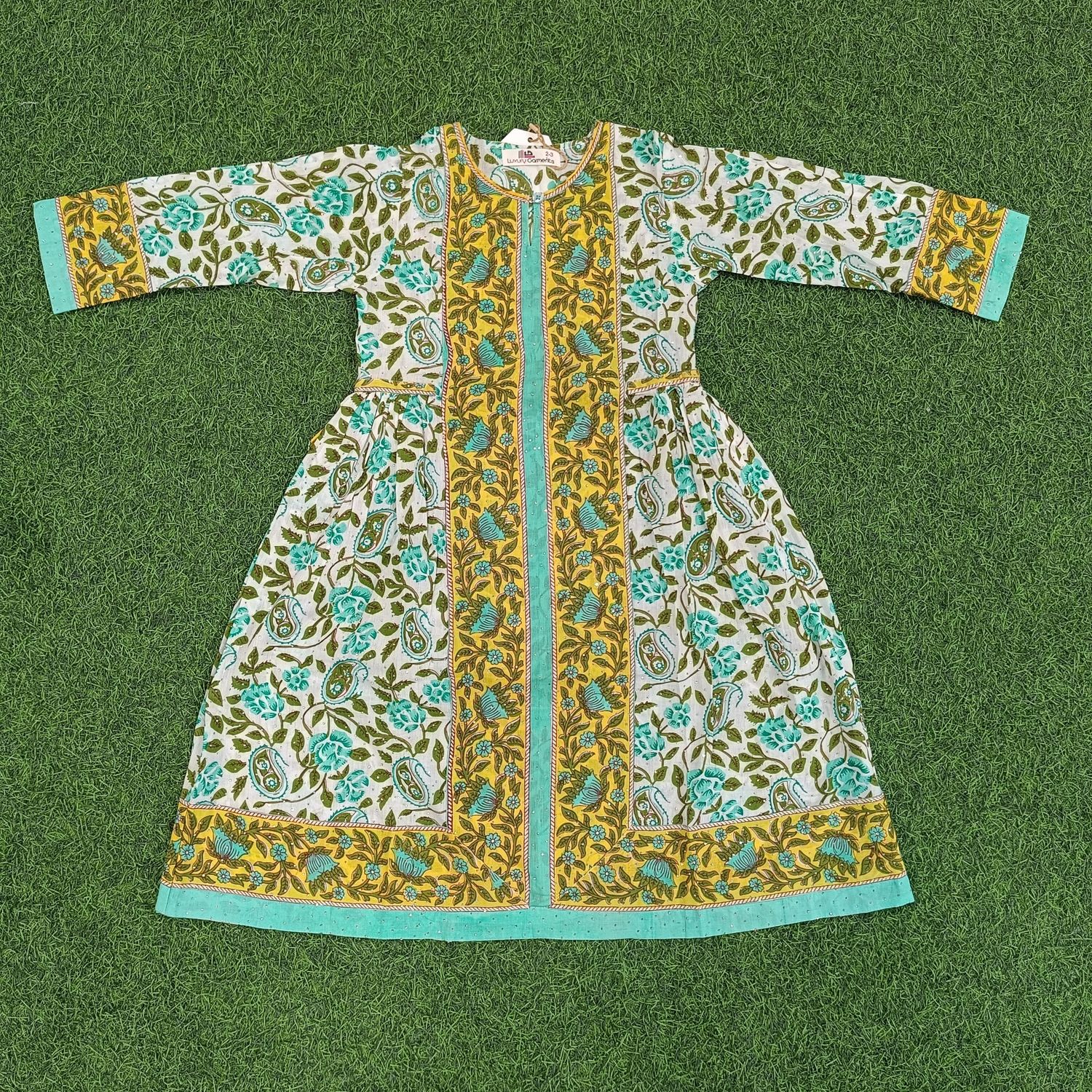 2-3 Year Bhopali crystal Printed Cotton Girls Dress 30&quot; Long Jalabiya