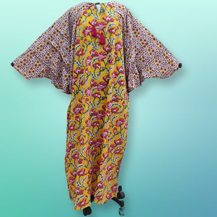 2XL/3XL Jahar Printed Cotton Dress 57&quot;Long Sleeves Jalabiya