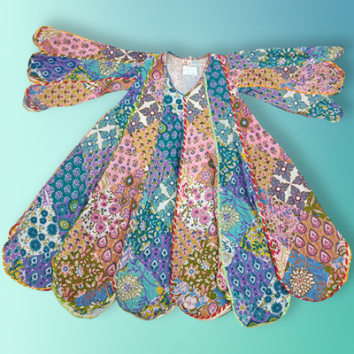 6-7 Year Meher Multi Printed Cotton Girls Dress 38&quot; Long Jalabiya
