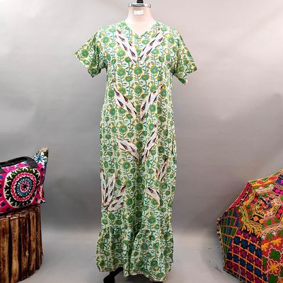 2XL/3XL Junaira Printed Cotton Dress 57&quot; Short Sleeves Jalabiya