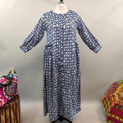 L/XL Umama Printed Cotton Dress 56&quot; Long Jalabiya