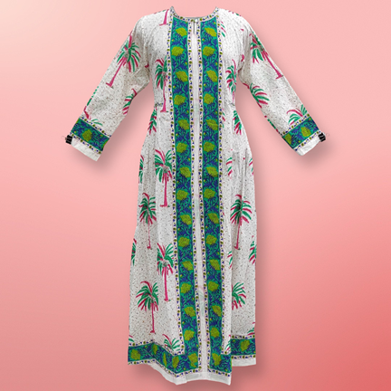 S/M Bhopali Printed Cotton Dress 57&quot; Long Jalabiya