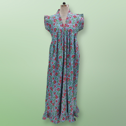 8-9 Year Green Amani Printed Cotton Girls Dress 42&#39;&#39; Long Jalabiya