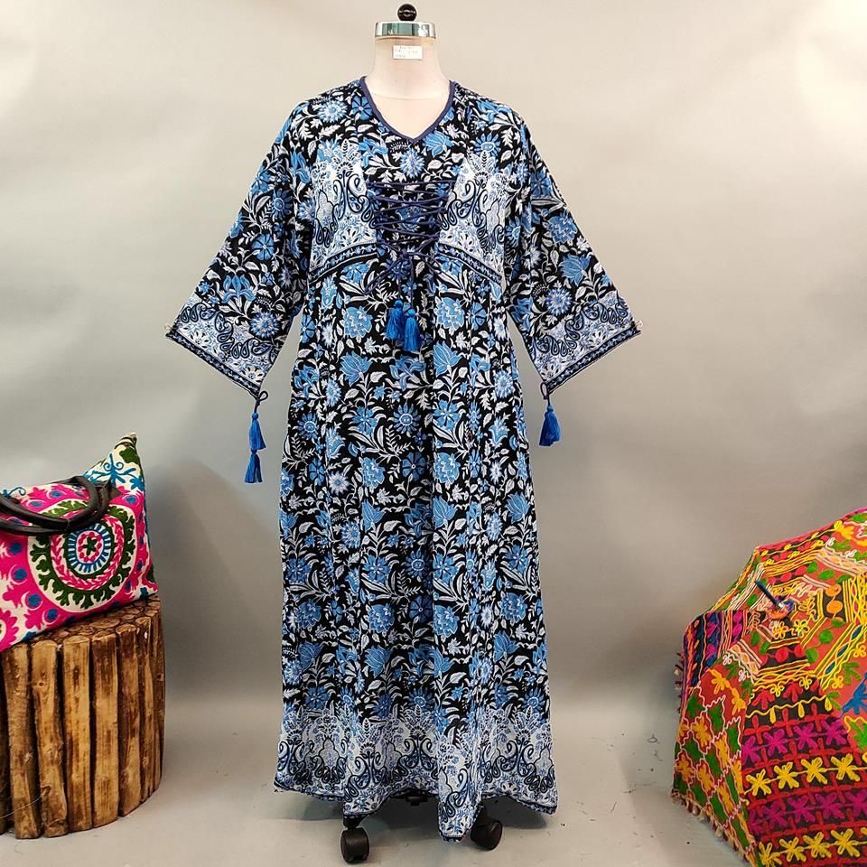 2XL/3XL Saeda Printed Cotton Dress 57&quot; Long Jalabiya