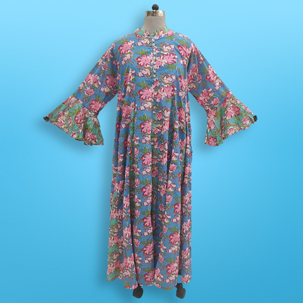 2XL/3XL Luaby Printed Cotton Dress 57&quot; Long Jalabiya
