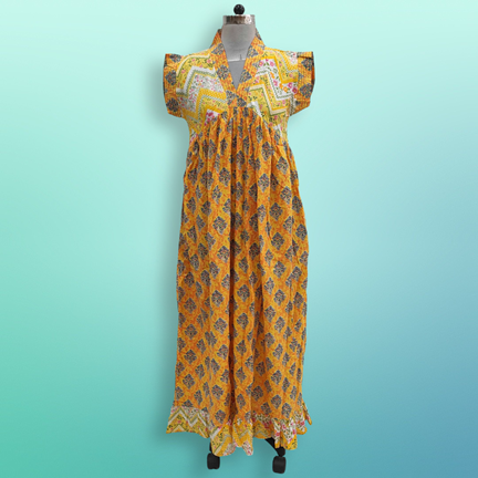 L/XL Amani Printed Cotton Dress 57&quot; Short Sleeves Jalabiya
