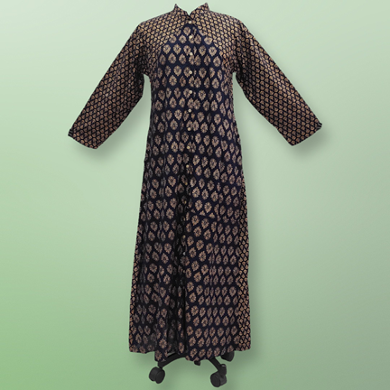 L/XL Honey Golden Printed Rayon Dress 57&quot; Long Jalabiya