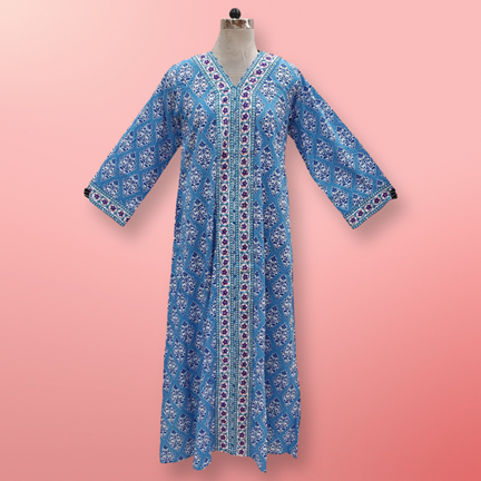 XS-S Aafia Printed Cotton Dress 54&quot; Long Jalabiya