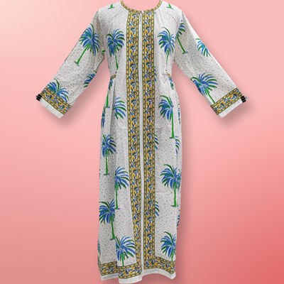 L/XL Bhopali Printed Cotton Dress 57&quot; Long Jalabiya