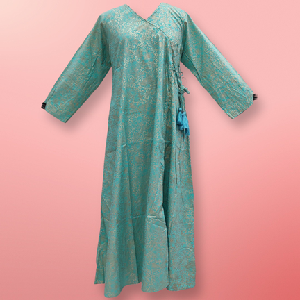 S/M Qifa Gold Printed Cotton Dress 57&quot; Long Jalabiyas